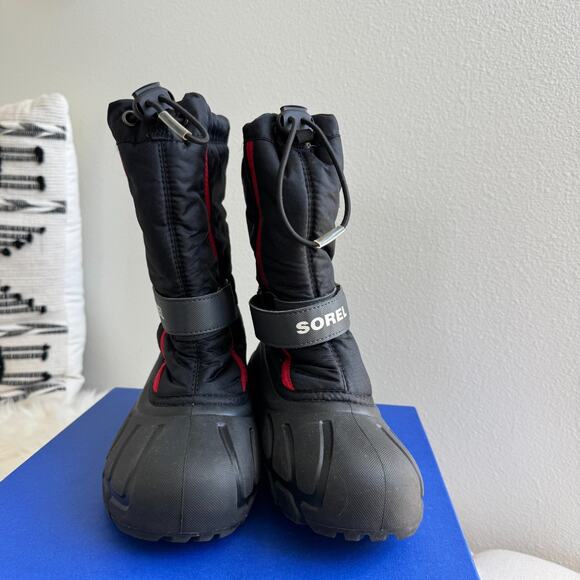 Sorel Youth Winter Boots Black Red Sz 3 Heavy Liners Boys Snow - Picture 2 of 8